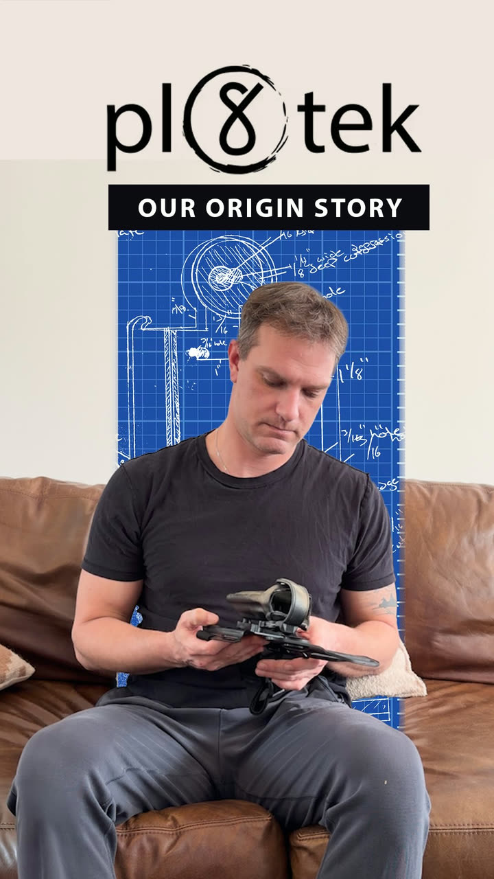 Pl8tek reel cover: our origin story. Colin inspecting the first R.O.E.t8 prototype over a hand-drawn blueprint
