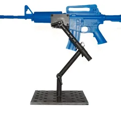 StandA.R.D. articulating arm holding a training rifle, muzzle-forward view